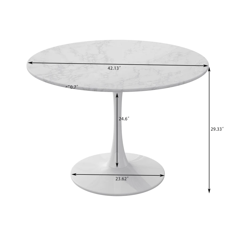 42.12" Modern Round Dining Table with Printed White Marble Table Top, Metal Base, Sturdy and Durable, Easy Assembly and Maintenance, marble