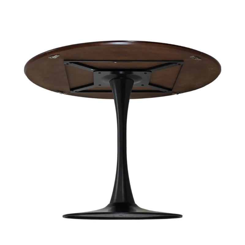 42.13" Modern Round Dining Table with Solid Wood Veneer Top, Metal Base, and Easy Assembly, Brown Oak