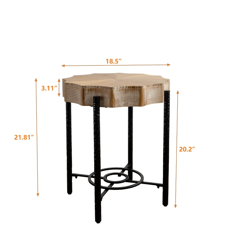 31.5" Vintage Patchwork Lace Coffee Table Set of 2 with Natural Pine Grain Top and Dimpled Metal Cross Legs, Natural+Black