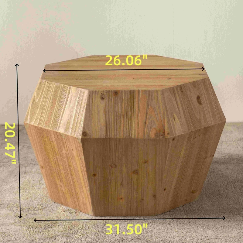 31.5" Octagonal Wooden Coffee Table, American Retro Style, Fir Wood and MDF, No Assembly Required, 150 lbs Weight Capacity, Natural