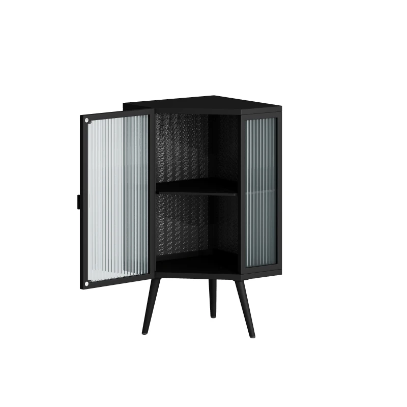 22.25" Floor Corner Cabinet with Tempered Glass Door & Storage Shelves for Bathroom, Living Room, Bedroom, Easy Assembly, 31.5" H, Black