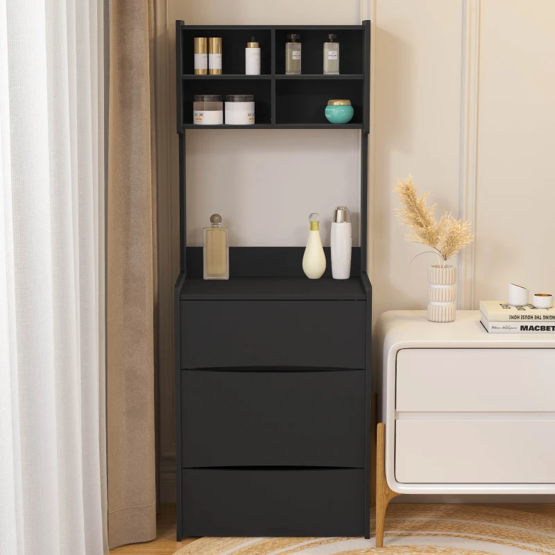 Dressing Table with Flip Top LED Mirror, Vanity Table with Storage, Removable Upholstered Stool, 3 Lighting Modes, 23.62" x 15.75" x 62.99", Black