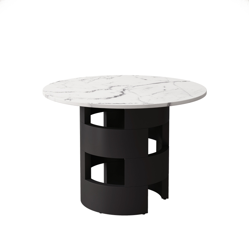 42.12" Modern Round Dining Table with Printed Black Marble Table Top, Sturdy MDF Base, Easy Assembly, 220 lbs Capacity, White+Black