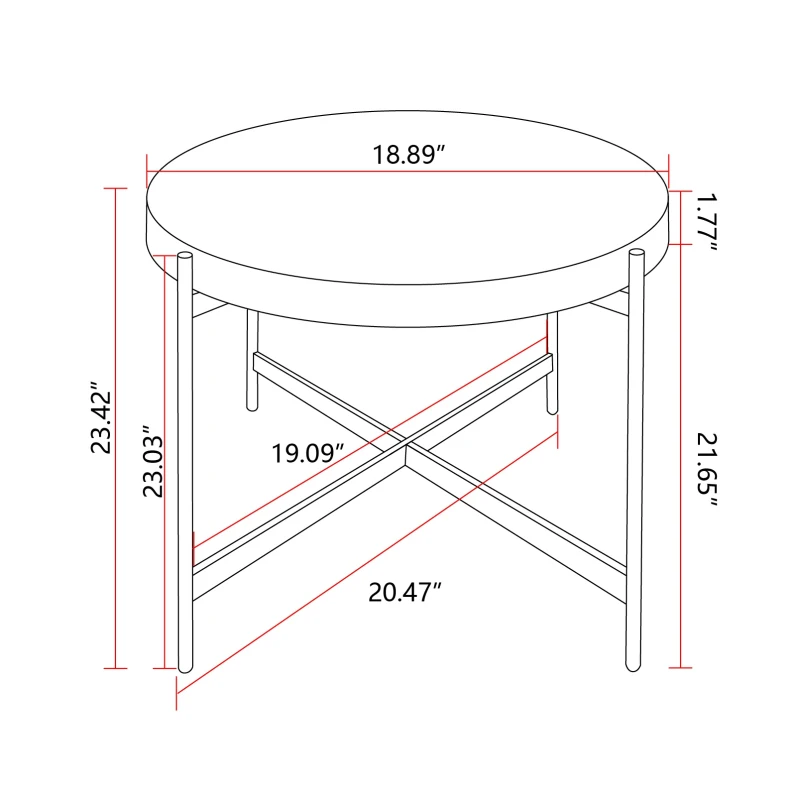 Modern Thread Design Round Coffee Table Set of 2, MDF Table Top with Cross Legs Metal Base, 20.47" and 33.07", Natural