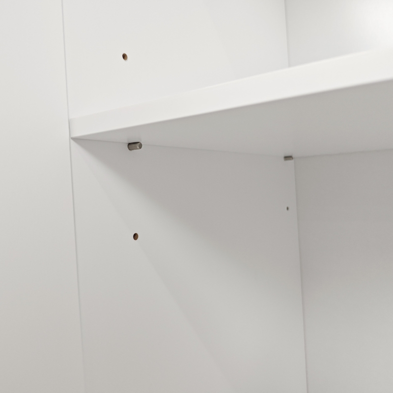 Stylish 4-Door Intaglio Storage Cabinet with Pine Legs, Solid Wood Pulls, Adjustable Shelves, 59.06"L x 15.75"W x 32.43"H, White