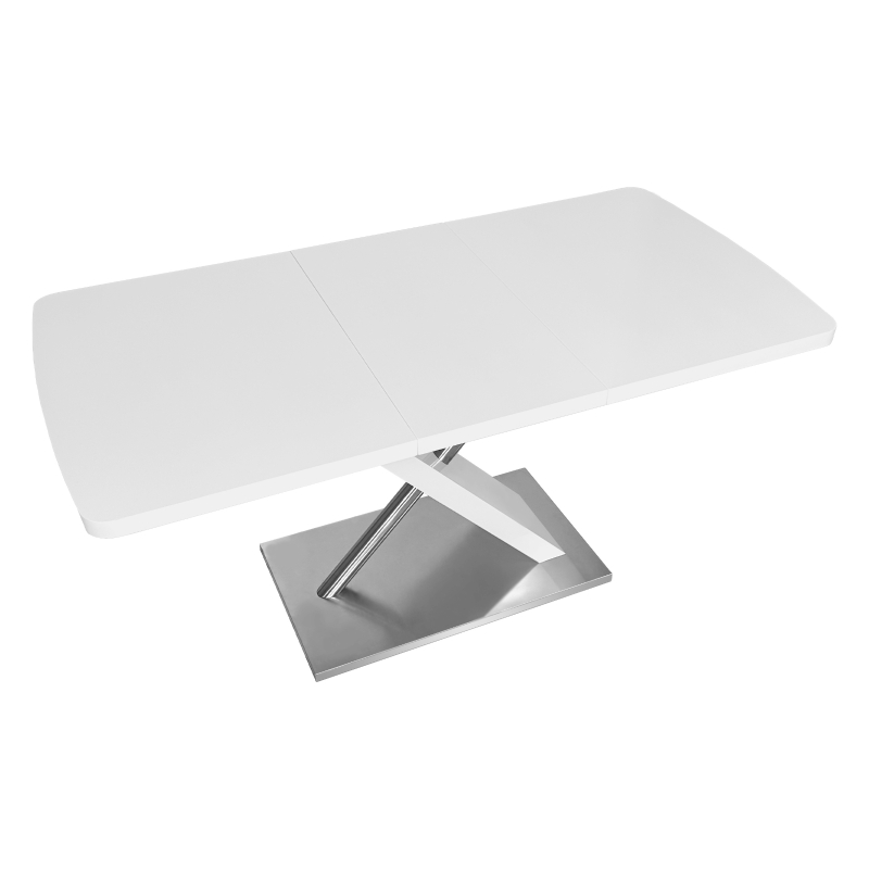 47.25"-63" Modern Glossy Dining Table for 4-6 People, Extendable with Crossed Metal Base and Stainless Steel Tubes, 220 lbs Capacity, White