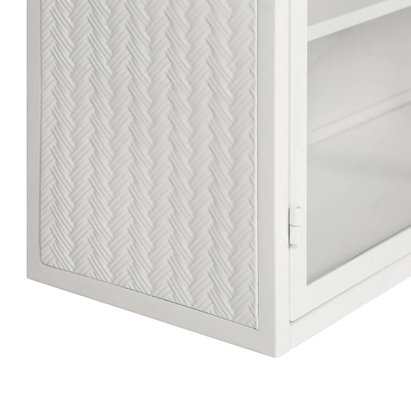 27.56" Modern Wall Cabinet with Glass Doors, Three-Tier Storage, and Woven Pattern for Entryway, Living Room, Bathroom, Dining Room, White