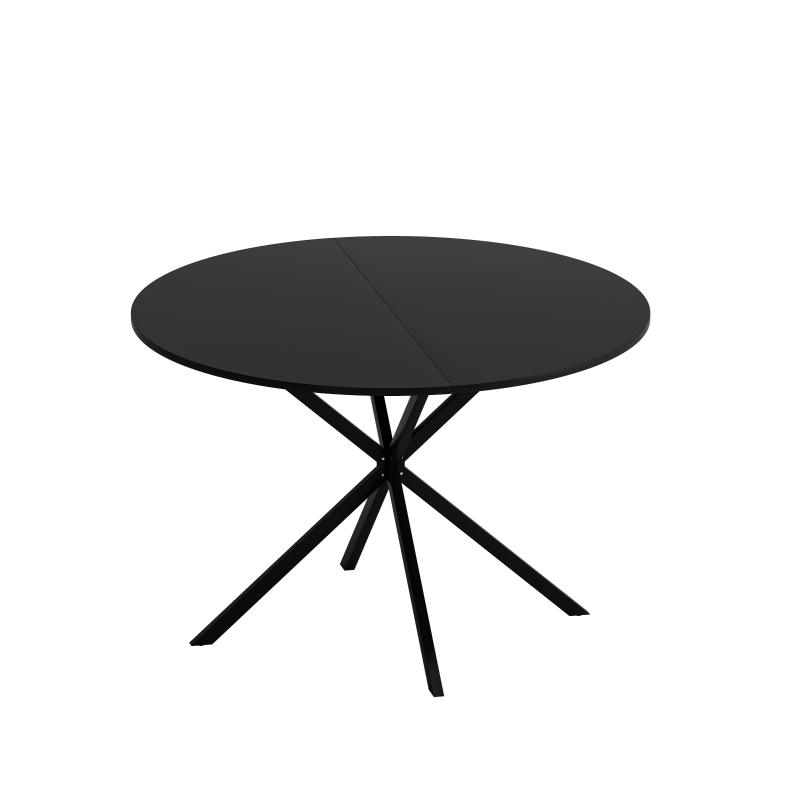 47.24'' Modern Cross Leg Round Dining Table, Black Top, Two Piece Removable Top, Matte Finish Iron Legs, Easy Assembly and Maintenance, Black