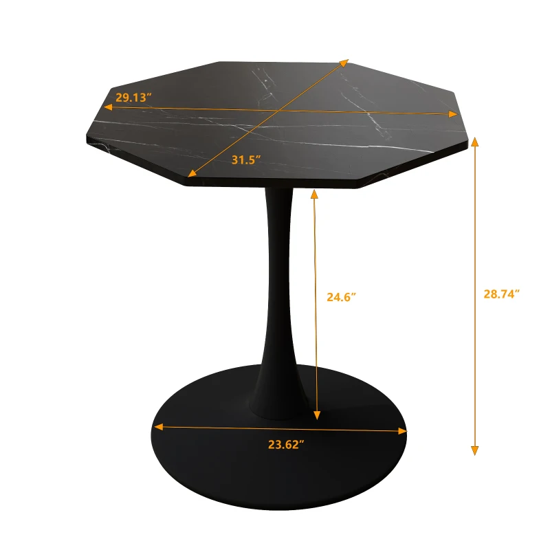 31.5" Modern Octagonal Coffee Table with Printed Black Marble Table Top, Metal Base, Easy Assembly, and High Load-Bearing Capacity, marble