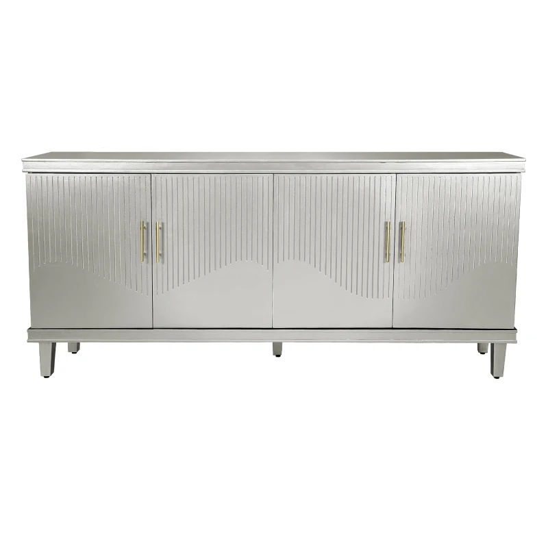 70.07'' Large 4-Door Cabinet, Solid Wood and MDF with Adjustable Shelves, 330 lbs Top Surface Capacity, 70.07''L x 15.75''W x 32.28''H, Champagne