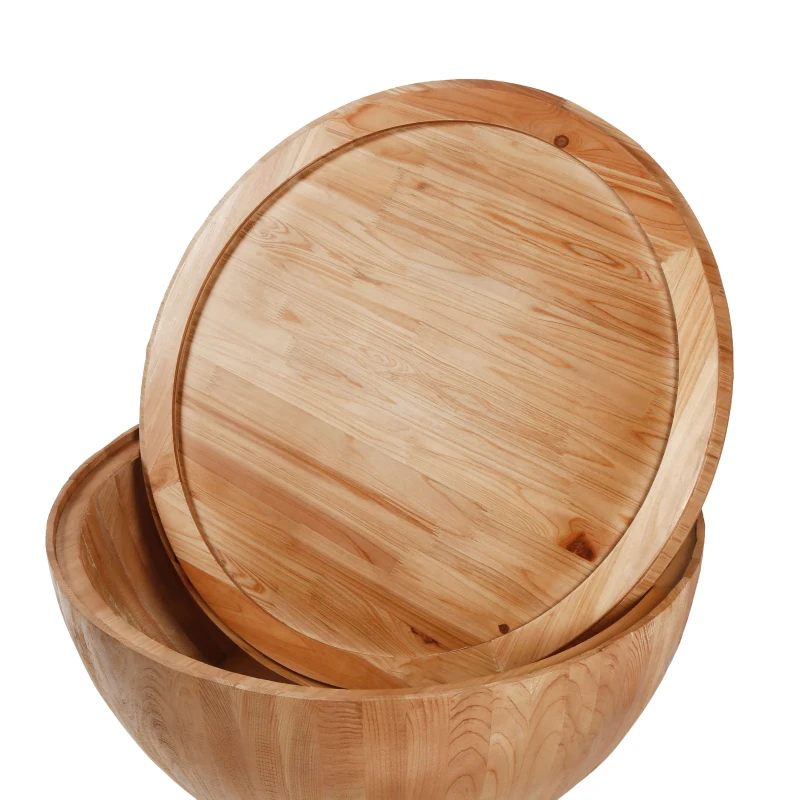 Vintage Style Bucket Shaped Coffee Table with Storage, High-Quality Fir Wood and MDF, 220 lbs Load-Bearing Capacity, 35.43", Natural