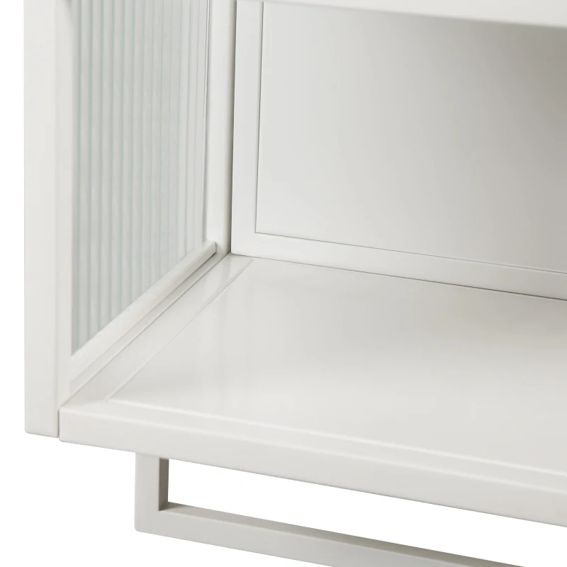 23.62" Modern Wall Cabinet with Glass Doors, Two-Tier Enclosed Storage, Open Shelf, and Towel Rack for Bathroom, Dining Room, 23.62"L x 9.06"W x 30.71"H, White
