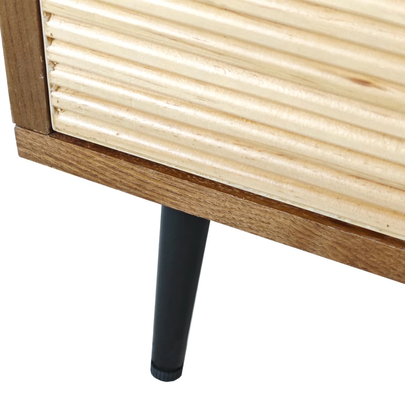 Elegant Vintage 4-Door Cabinet with Carved Pine Panels, Light Reflection Effect, Versatile Storage, and Easy Assembly, 59.84"L x 15.75"W x 32.28"H, Brown