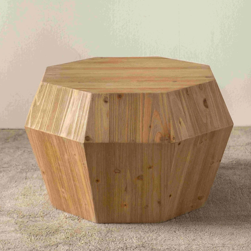 31.5" Octagonal Wooden Coffee Table, American Retro Style, Fir Wood and MDF, No Assembly Required, 150 lbs Weight Capacity, Natural