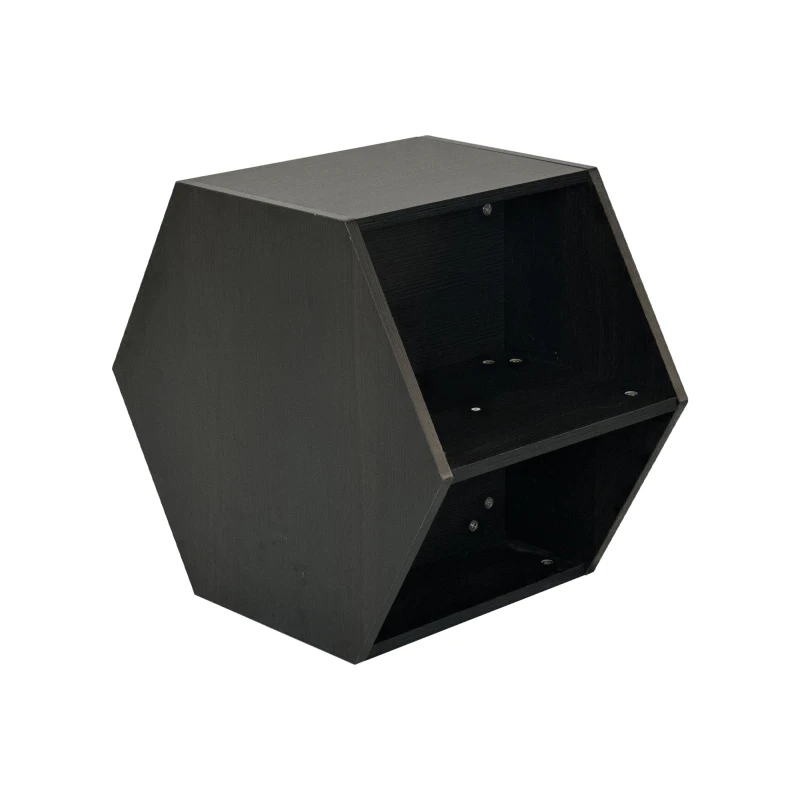 Hexagonal Coffee Table Set, 2-Piece Side Table Nightstand with Storage Shelves, Versatile Modern Design, 47.24" x 23.62" x 15.75", Black Brown