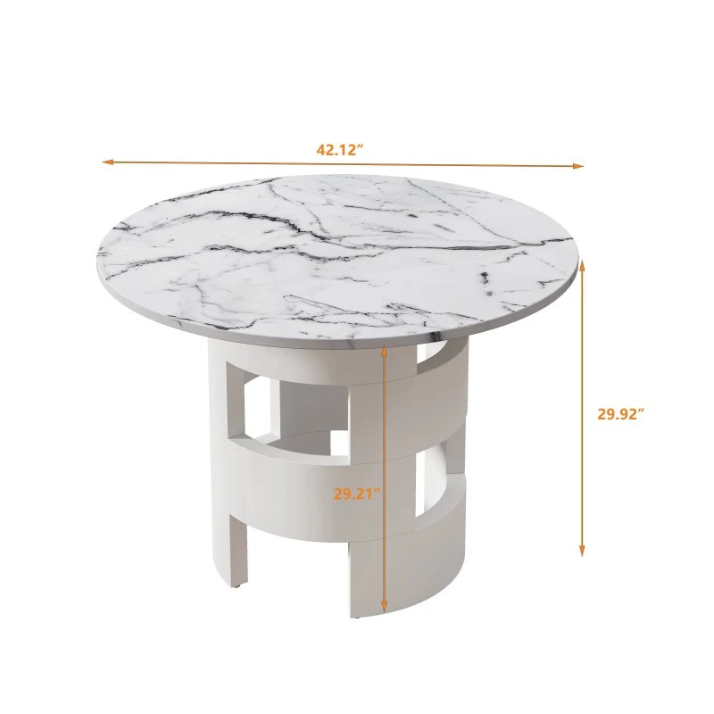42.12" Modern Round Dining Table with Printed White Marble Table Top, Sturdy MDF Construction, Easy Assembly and Maintenance, 220 lbs Weight Capacity, White