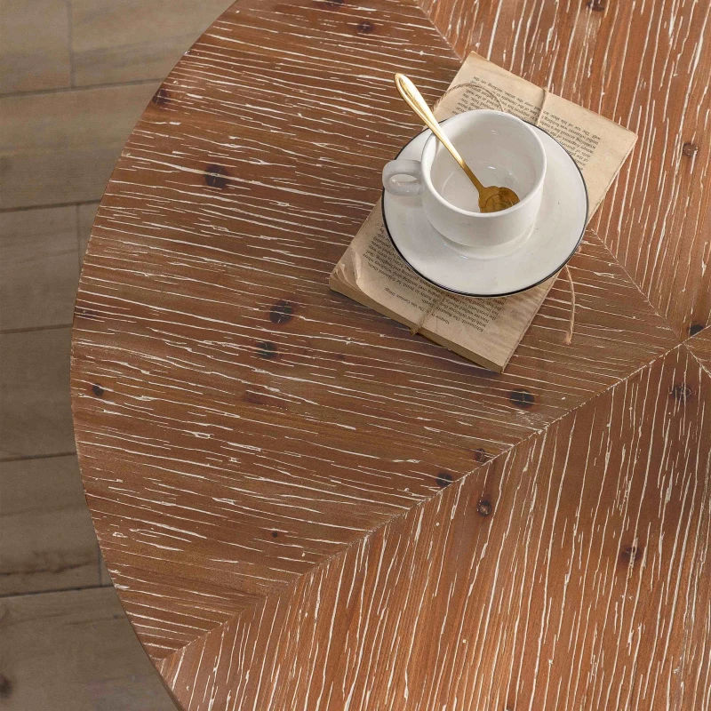 31.29" Modern Retro Splicing Round Coffee Table, Fir Wood Table Top with Black Cross Legs Base, Easy Assembly and Maintenance, Black