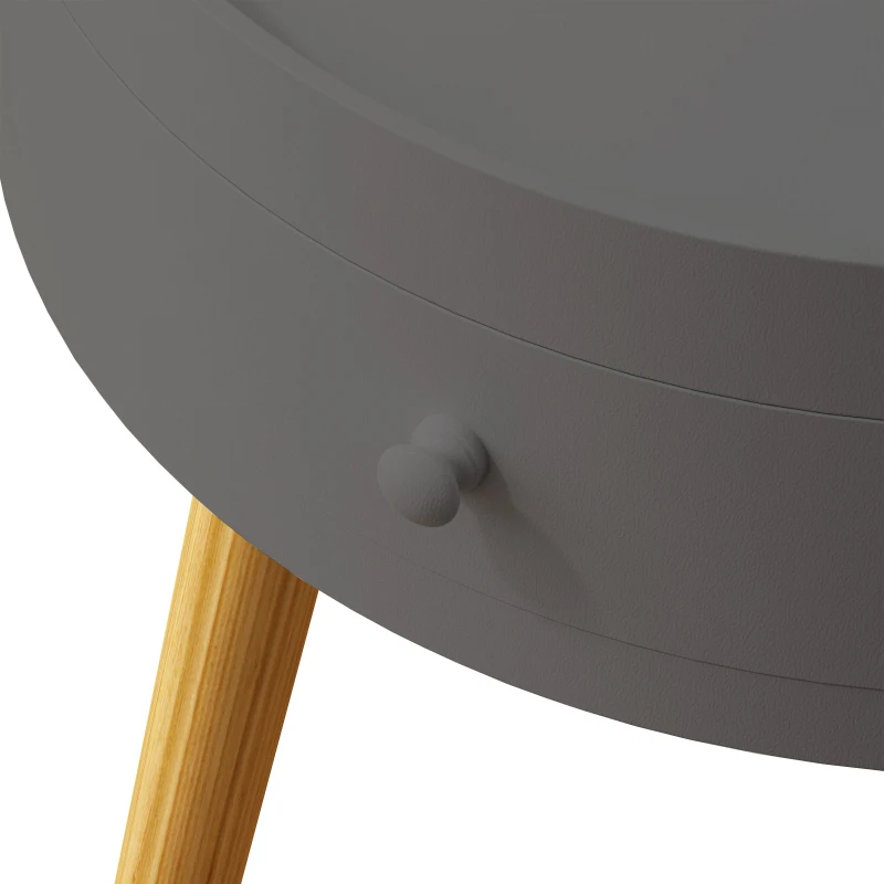 Modern Coffee Table with Drawer, Bedside Table, Oak Legs, Versatile Use for Living Room and Bedroom, 14.96"x14.96"x18", Gray