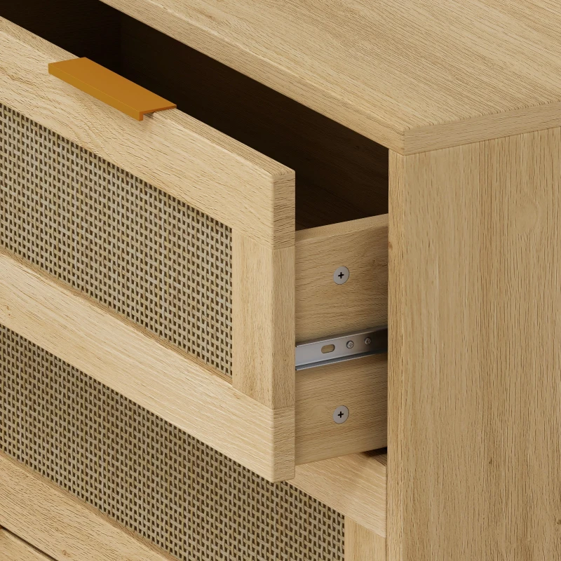 31.5" Rattan Storage Cabinet with 3 Drawers, Modern Oak Design, High-Quality MDF, Multi-Purpose for Bedroom, Living Room, Hallways, Oak