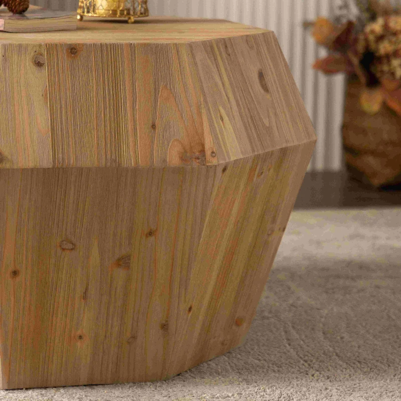 31.5" Octagonal Wooden Coffee Table, American Retro Style, Fir Wood and MDF, No Assembly Required, 150 lbs Weight Capacity, Natural