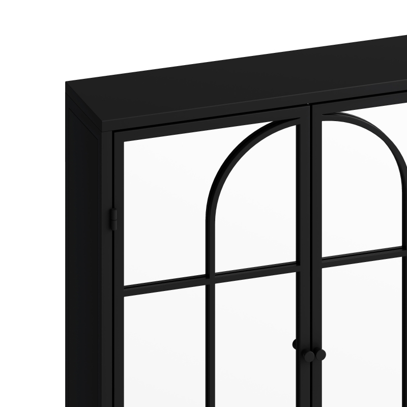 Vintage Two Door Wall Cabinet with Mirror, Three-Level Storage Space, Retro Style, Iron and Glass, 23.62"L x 5.91"W x 27.56"H, Black