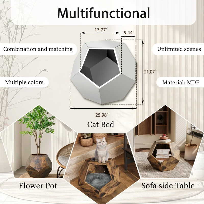 Modern Pet Furniture Cat Kennel Side Table, Multi-Purpose MDF Table with Adjustable Shelves, 25.98'' x 25.98'' x 21.07'', Antique brown
