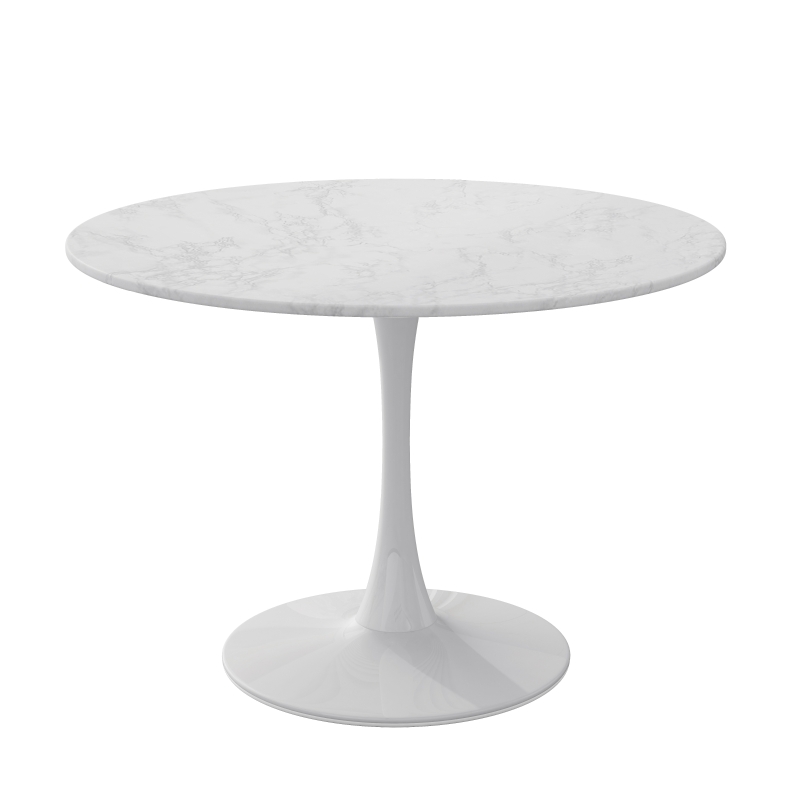 42.12" Modern Round Dining Table with Printed White Marble Table Top, Metal Base, Sturdy and Durable, Easy Assembly and Maintenance, marble
