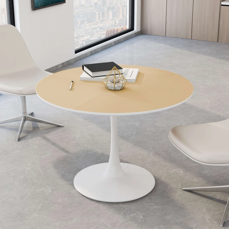 42" Modern Round Dining Table with Printed Wood Grain Table Top, Metal Base, Easy Assembly, and 220 lbs Weight Capacity, Natural