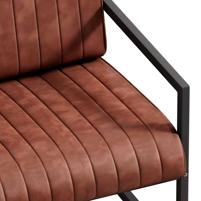 Modern Fashion PU Leather Armchair with Metal Frame, Extra-Thick Padded Backrest and Seat Cushion, Ergonomic Design, 26.77"L x 25.98"W x 29.53"H, Brown