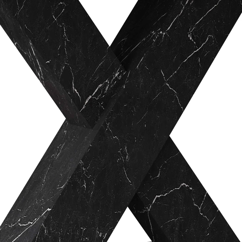 Modern Square Dining Table, Stretchable White Marble Table Top, MDF Black X-Shape Legs with Metal Base, 62.99"L x 31.5"W x 30.12"H, White+Black