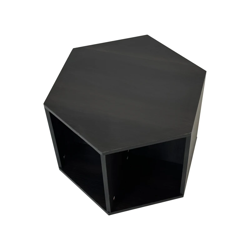 Hexagonal Coffee Table Side Table Nightstand, Multi-Placement Design, Spacious Storage, High-Quality MDF, 23.62'' x 23.62'' x 15.74'', Black Brown