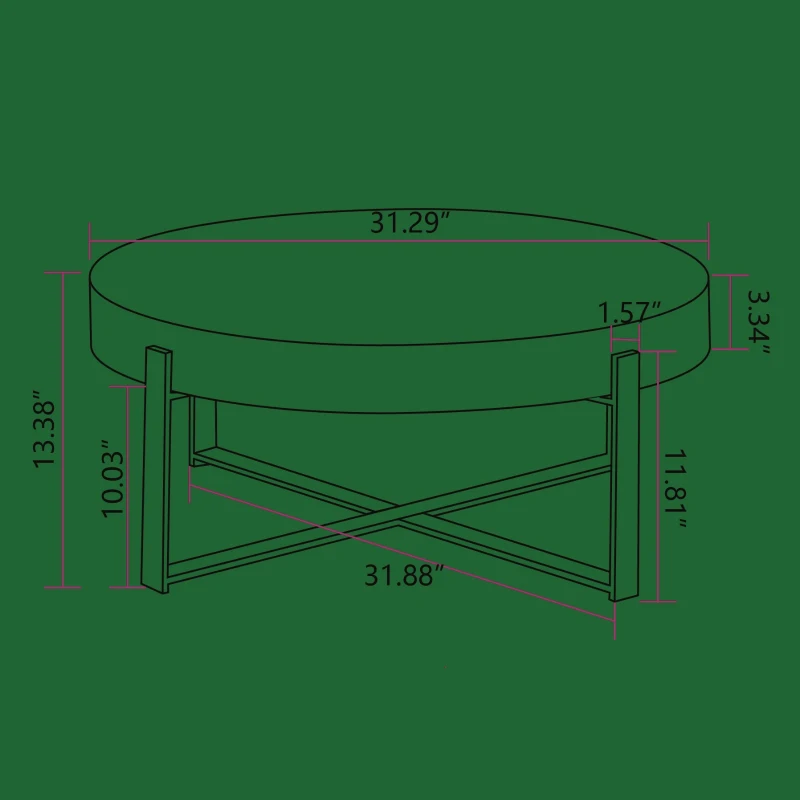 31.29" Modern Retro Splicing Round Coffee Table, Fir Wood Table Top with Gold Cross Legs, Easy Assembly and Maintenance, Gold