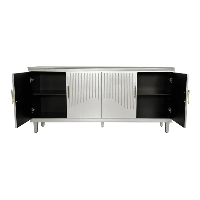 70.07'' Large 4-Door Cabinet, Solid Wood and MDF with Adjustable Shelves, 330 lbs Top Surface Capacity, 70.07''L x 15.75''W x 32.28''H, Champagne