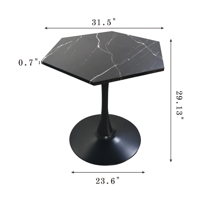 31.5" Modern Hexagonal Coffee Table with Printed Black Marble Top, Metal Base, Easy Assembly, and 220 lbs Weight Capacity, Black