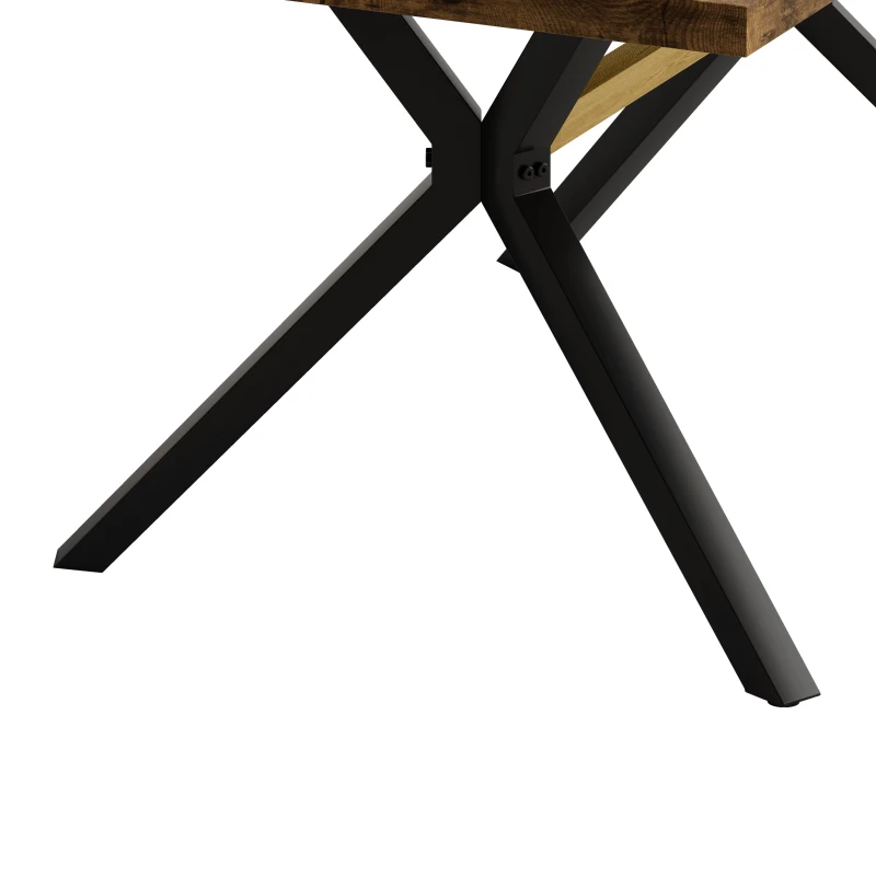 Vintage Rectangular Stretch Dining Table with Antique Wooden Tabletop, Black Embossed Centerboard, and Iron Leg Base, 78.74″ L x 35.43″ W x 29.52″ H, Brown