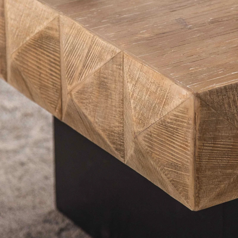 32.28" Square Retro Coffee Table with 2 Drawers, Three-Dimensional Embossed Pattern, MDF Base, 32.28" x 32.28" x 18.3", Natural