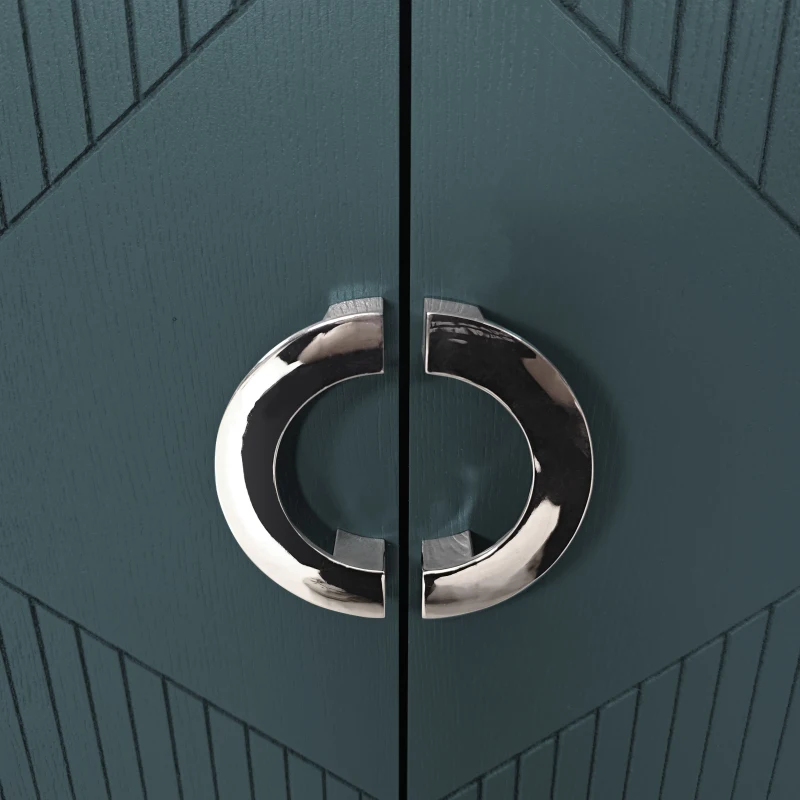 Stylish 4-Door Storage Cabinet with Pine Legs and Adjustable Shelves, MDF Construction, 59.84"L x 15.75"W x 32.48"H, Olive Green