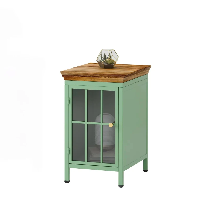 Nightstand with Storage Cabinet & Solid Wood Tabletop, Bedside Table, Sofa Side Coffee Table for Bedroom, Living Room, 12.2"L x 15.75"W x 20.08"H, Green
