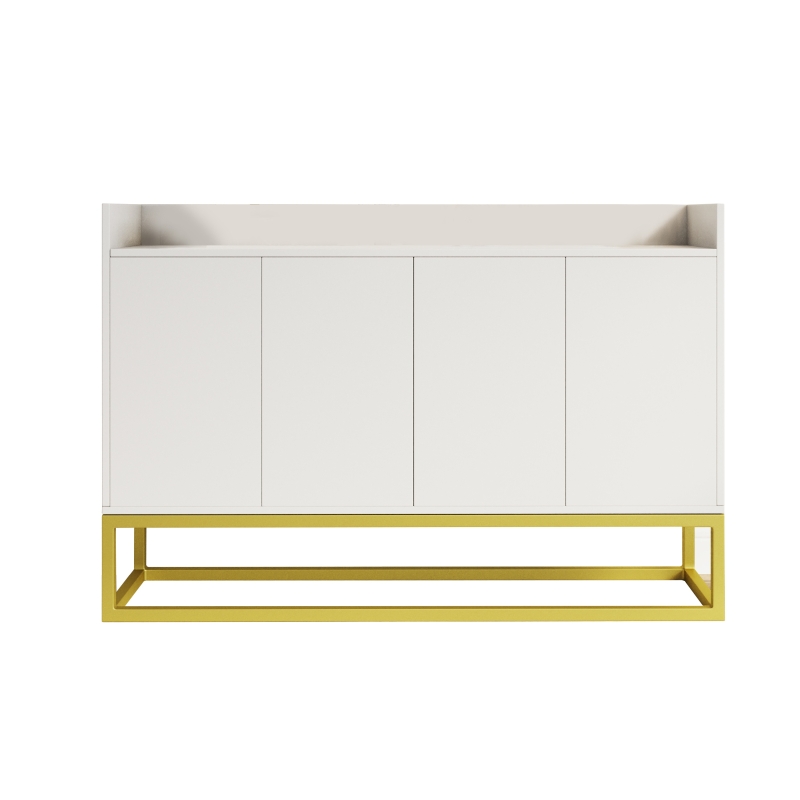 Stylish 4-Door Storage Cabinet with Square Metal Legs, Adjustable Shelf, and Particle Board Material, 47.24"L x 11.81"W x 31.69"H, White