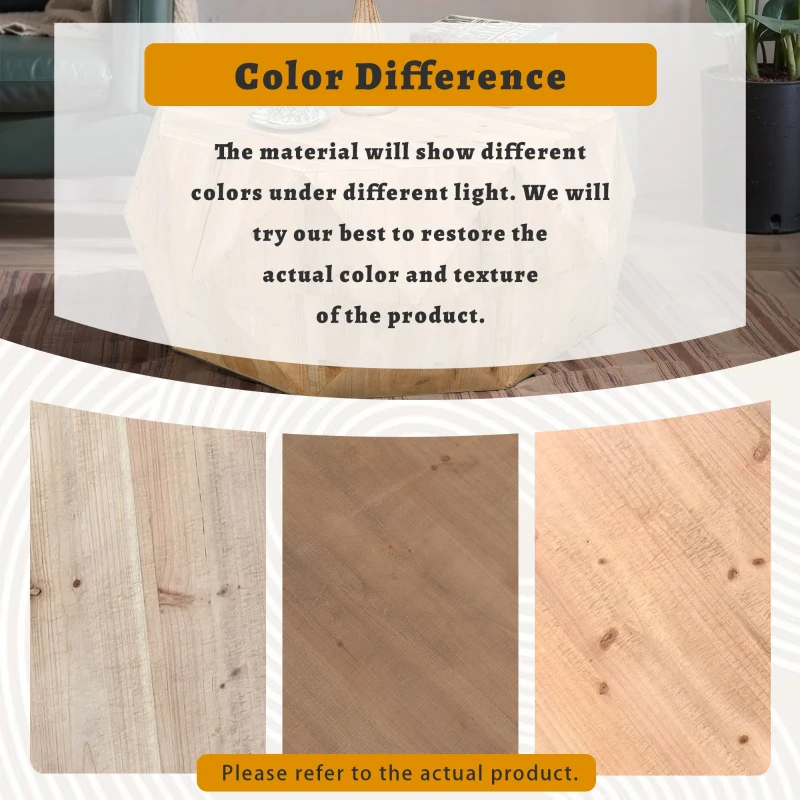 38" American Retro Style Coffee Table with Three-Dimensional Embossed Pattern, High-Quality Fir Wood and MDF, No Assembly Required, 150 lb Load Capacity, Natural