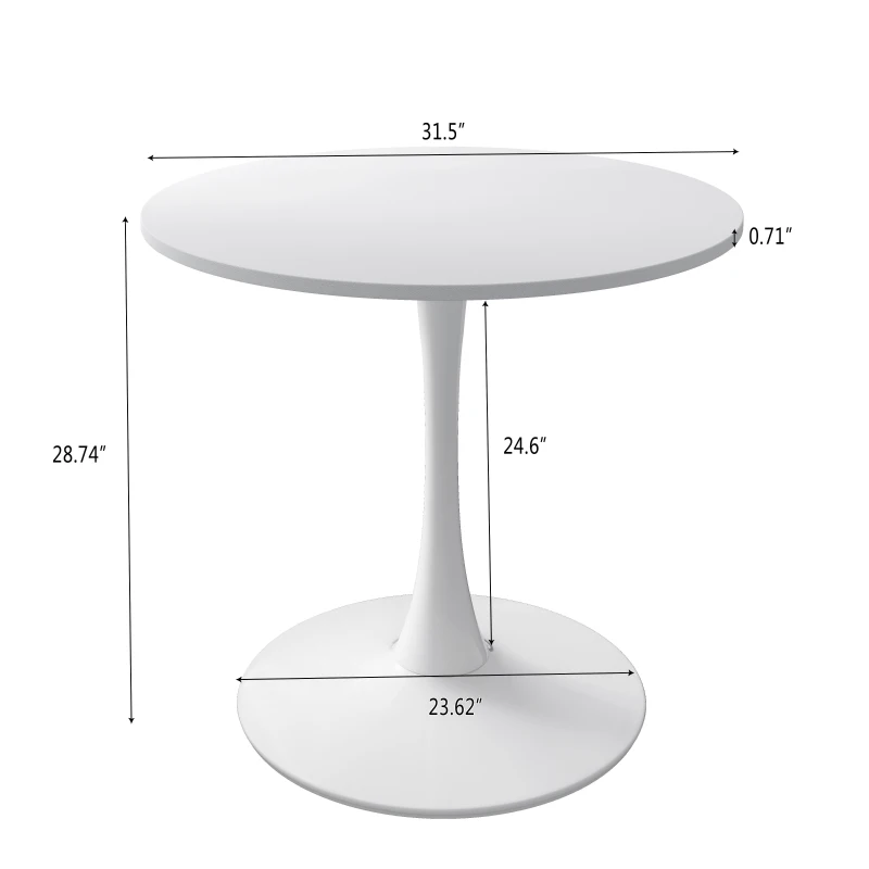 32" Modern Round Dining Table with MDF Top and Metal Base, Sturdy and Easy to Assemble, 220 lbs Weight Capacity, White