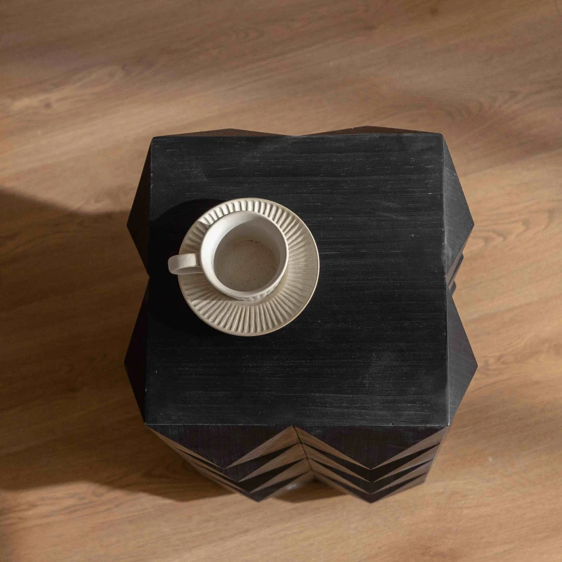 Retro Coffee Table, Three-Dimensional Embossed Pattern Design, High-Quality MDF and Fir, 11.81″ L x 11.81″ W x 23.62″ H, Black