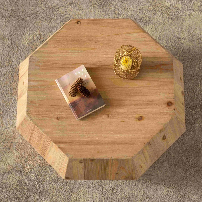 31.5" Octagonal Wooden Coffee Table, American Retro Style, Fir Wood and MDF, No Assembly Required, 150 lbs Weight Capacity, Natural