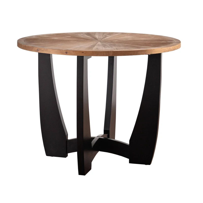 Retro Patchwork Round Coffee Table with Scattered Pattern Tabletop and Crossed Cedar Legs, 39.37" x 39.37" x 29.92", 220 lbs Weight Capacity, Brown