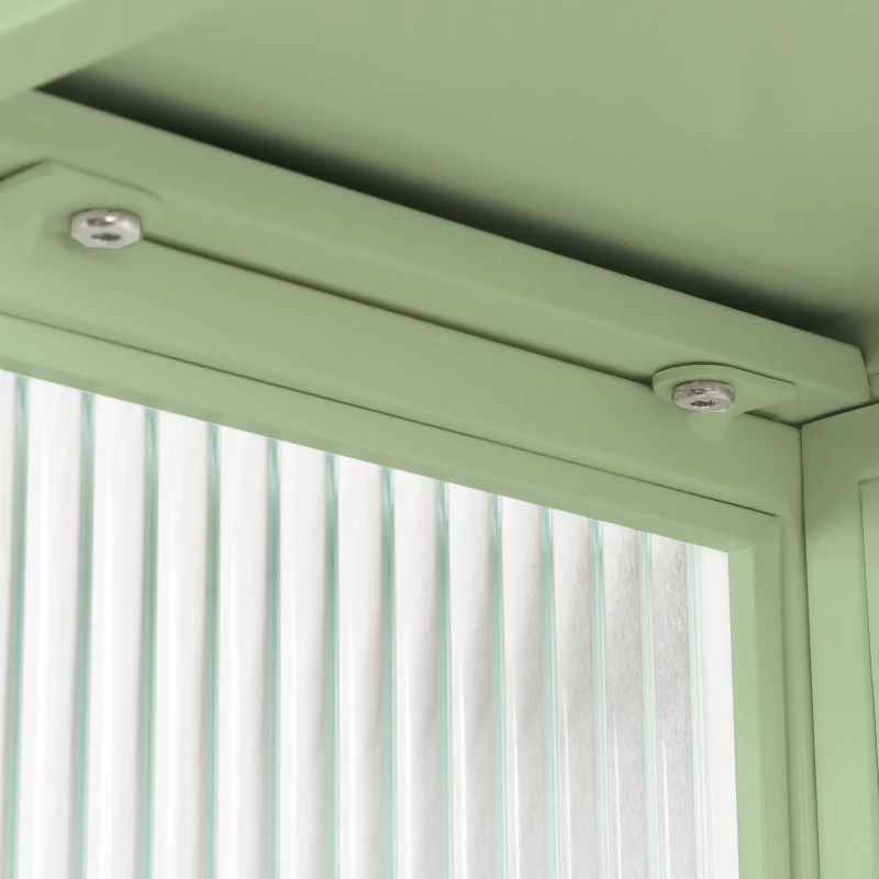 23.62" Modern Two-Door Wall Cabinet with Two-Tier Enclosed Storage, Open Shelf, and Towel Rack, Iron and Tempered Glass for Living Room, Dining Room, Bathroom, 23.62"L x 9.06"W x 30.71"H, Green