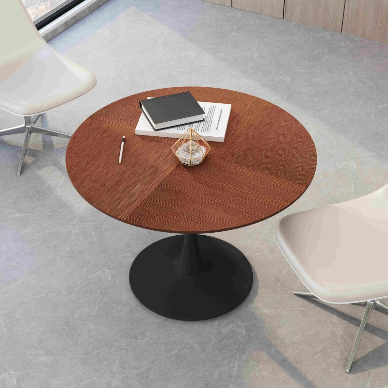 42" Modern Round Dining Table with Printed Oak Grain Table Top, Metal Base, Sturdy and Durable, Easy Assembly and Maintenance, Oak