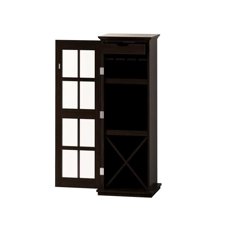 Modern Glass Door Wine Cabinet with Drawer and X-Shaped Wine Rack, Adjustable Shelves, 17.32"L x 15.24"W x 50.2"H, Brown