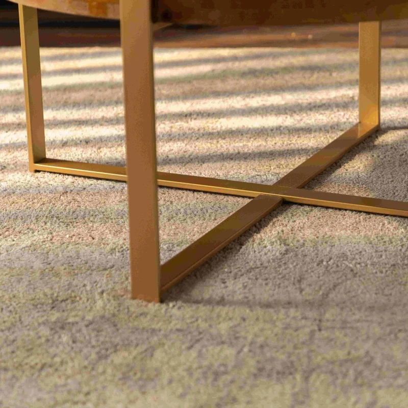 33.86" Modern Retro Splicing Round Coffee Table, Fir Wood Table Top with Gold Cross Legs Base, Easy Assembly and Maintenance, Gold