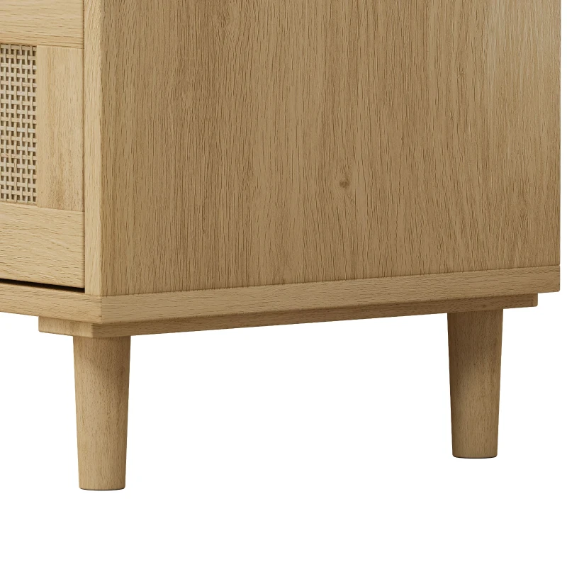 31.5" Rattan Storage Cabinet with 3 Drawers, Modern Oak Design, High-Quality MDF, Multi-Purpose for Bedroom, Living Room, Hallways, Oak