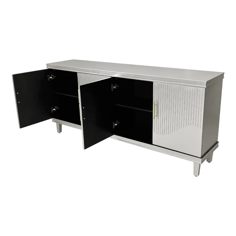 70.07'' Large 4-Door Cabinet, Solid Wood and MDF with Adjustable Shelves, 330 lbs Top Surface Capacity, 70.07''L x 15.75''W x 32.28''H, Champagne